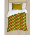 thumbnail image 1 of Rasta Duvet Cover Set, Vivid Colors Ethiopian Flag Colors in Wavy Style Stripes Image, Decorative 2 Piece Bedding Set with 1 Pillow Shams, Twin Size, Marigold Green and Red, by Ambesonne, 1 of 3