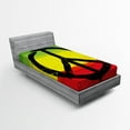 thumbnail image 1 of Ambesonne Rasta Fitted Sheet, Grunge Hippie Peace Sign, Twin Size, Yellow Black, 1 of 2