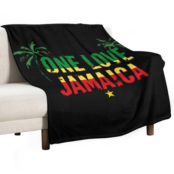 Rasta Flag One Love Palm Trees Super Soft Blanket Flannel Throw Blanket Flannel Microfiber Blankets for Couch Bed Sofa Fluffy and Warm 50"x60"