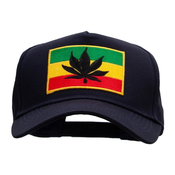 Rasta Flag Patched Solid Cotton Twill 5 Panel Prostyle Snap Cap - Navy OSFM
