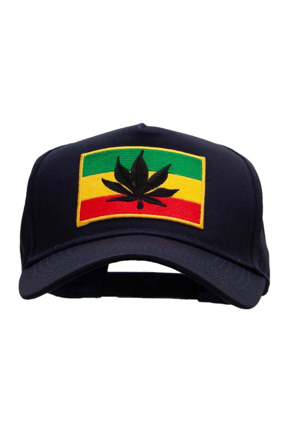 Rasta Flag Patched Solid Cotton Twill 5 Panel Prostyle Snap Cap - Navy OSFM