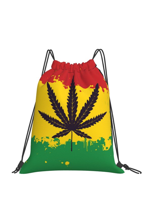 Rasta Flag Psychedelic Hippie Large Drawstring Backpack Casual Cinch Sack Bag Backpack for Sports Hiking Travel Gym