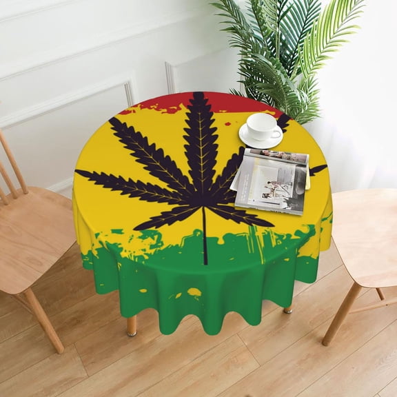 Rasta Flag Psychedelic Hippie Tablecloths Round 60 inch Fabric Table Cloth Cover for Dining Kitchen Wedding Party