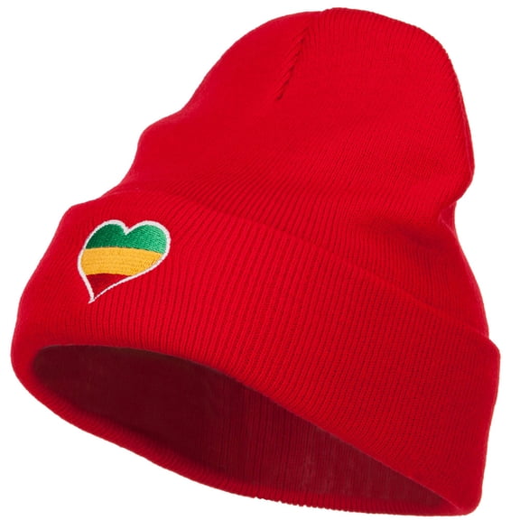Rasta Heart Embroidered Long Beanie - Red OSFM