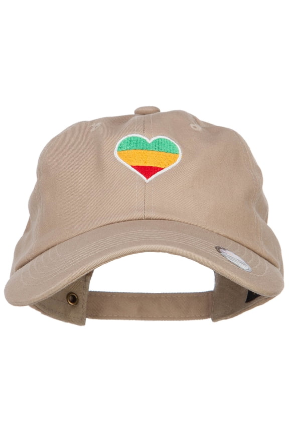 Rasta Heart Embroidered Unstructured Cap - Khaki OSFM