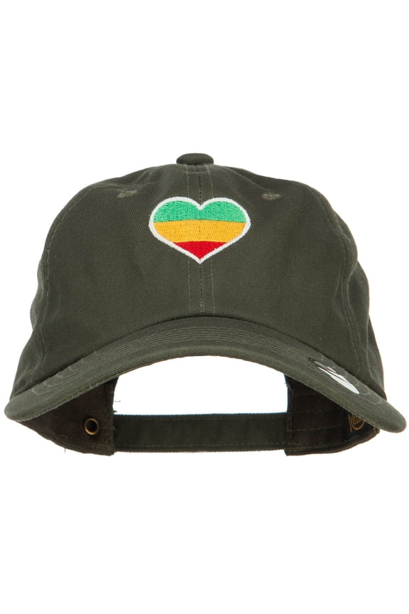Rasta Heart Embroidered Unstructured Cap - Olive OSFM