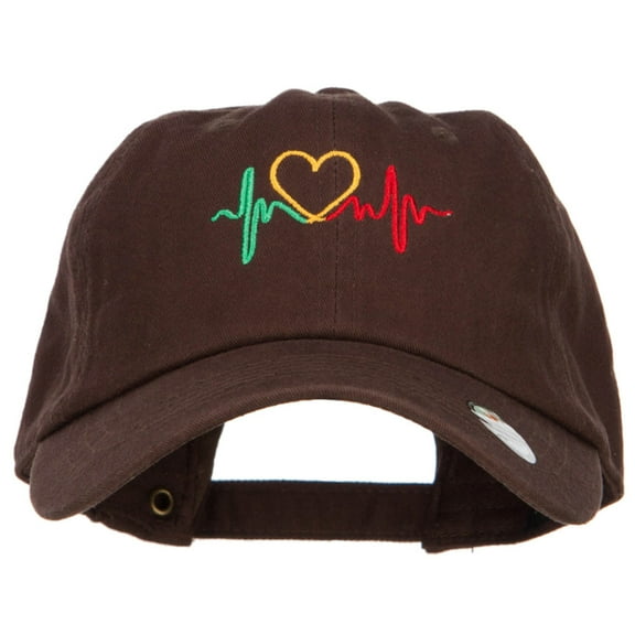 Rasta Heartbeat Embroidered Unstructured Cap - Brown OSFM
