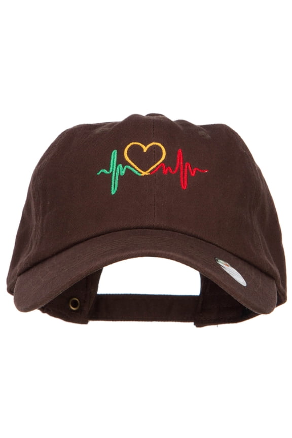 Rasta Heartbeat Embroidered Unstructured Cap - Brown OSFM