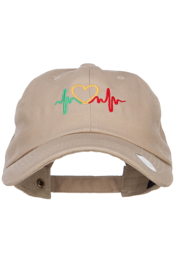 Rasta Heartbeat Embroidered Unstructured Cap - Khaki OSFM