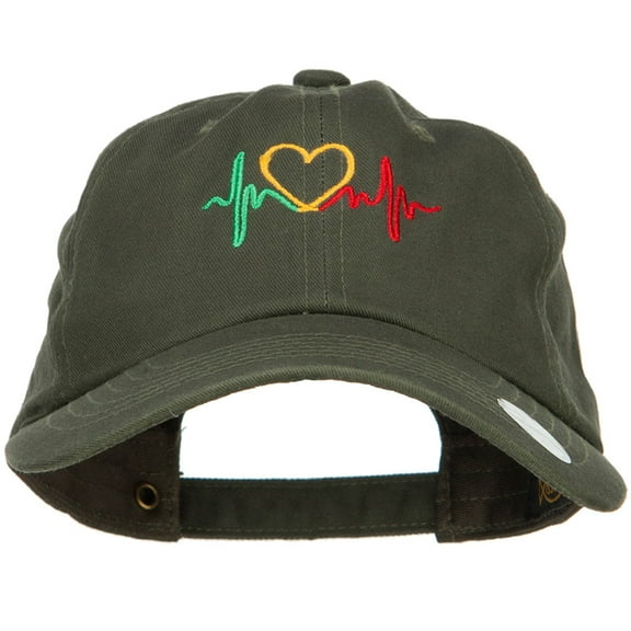 Rasta Heartbeat Embroidered Unstructured Cap - Olive OSFM