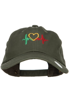 Rasta Heartbeat Embroidered Unstructured Cap - Olive OSFM