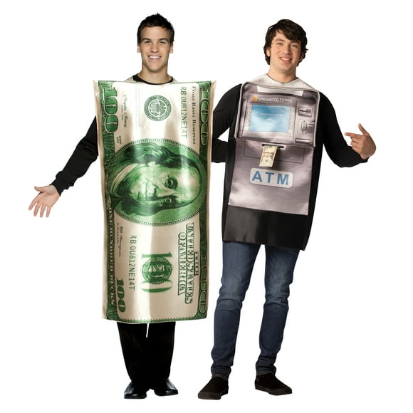 Rasta Imposta ATM Cash Machine & $100 Bill Halloween Couples Costume Set, Men and Women's, Green Metallic, Adult One Size, 20035