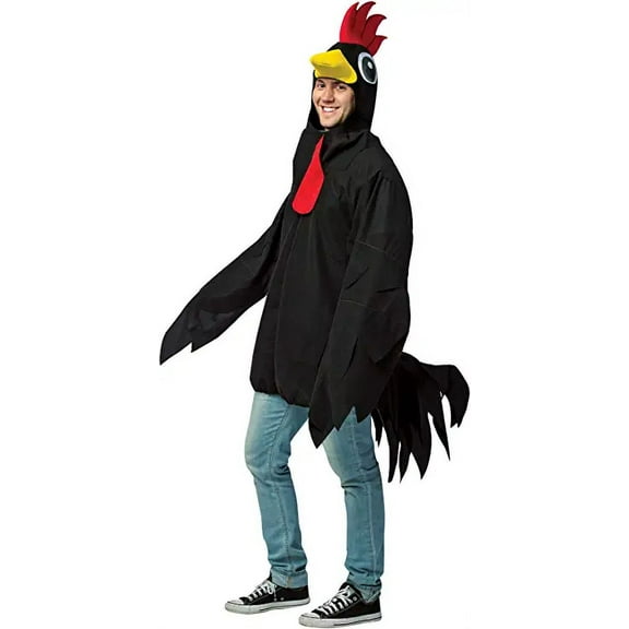 Rasta Imposta Big Black Rooster Farm Animal Men's Halloween Fancy-Dress Costume for Adult, with Hood One Size