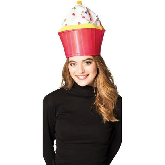 Rasta Imposta Cupcake Novelty Hat, Pink Bottom with White Frosting and Pom Pom, Adult One Size