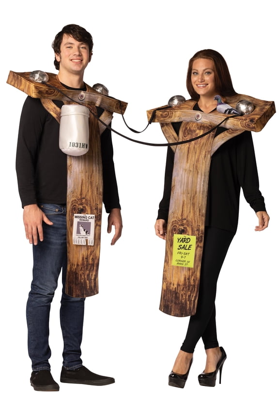 Electric Utility Poles Couples Halloween Costume, Men and Women's, Brown, Adult One Size, R1156-OS