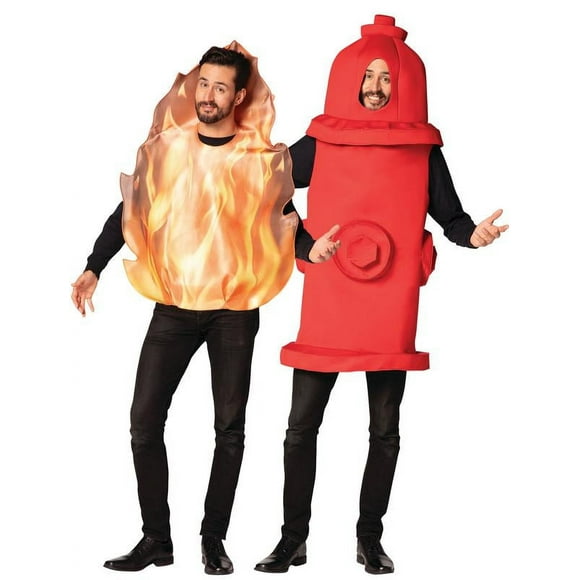 Rasta Imposta Flaming Fire and Fire Hydrant Halloween Couple Costume, Unisex Adult, Red, One Size Fits Most