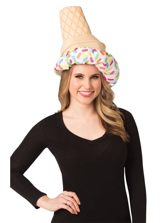 Ice Cream Cone Hat, One Size Fits Most Adults and Teens, Multicolor, Unisex