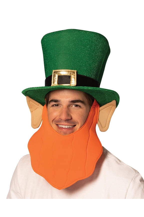 Leprechaun Hat Green with Orange Beard St. Patrick's Day Costume, Adult One Size, R1296-OS