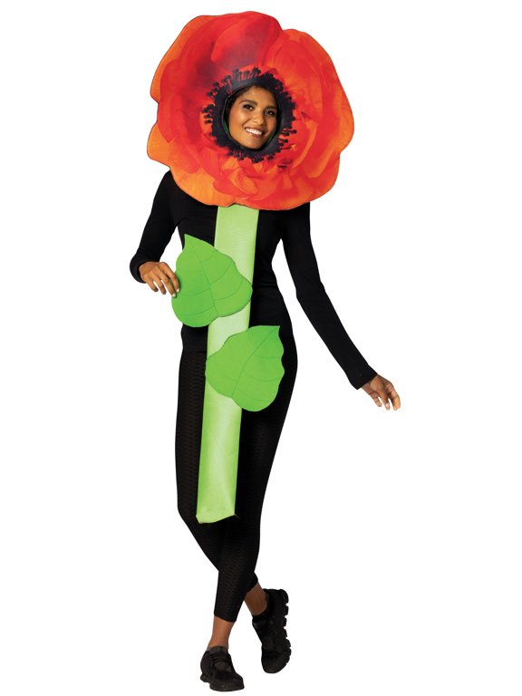 Poppy Flower Halloween Costume, Men and Women's, Red, Adult One Size, R7791-OS