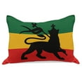 thumbnail image 1 of Rasta Knitted Quilt Pillowcover, Rastafarian Striped Flag Lion Reggae Music Inspired Design Cultural Colors Image, Standard King Size Pillow Cover for Bedroom, 30" x 20", Yellow Black, by Ambesonne, 1 of 1