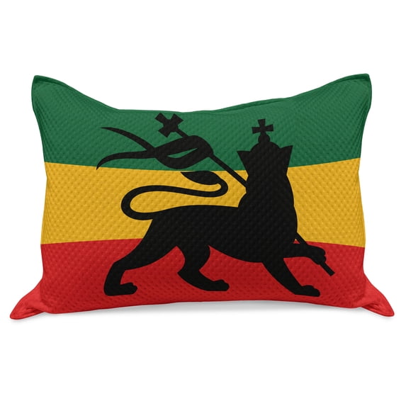 Rasta Knitted Quilt Pillowcover, Rastafarian Striped Flag Lion Reggae Music Inspired Design Cultural Colors Image, Standard King Size Pillow Cover for Bedroom, 30" x 20", Yellow Black, by Ambesonne