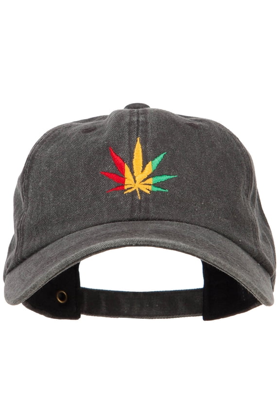 Rasta Leaf Embroidered Unstructured Cap - Black OSFM