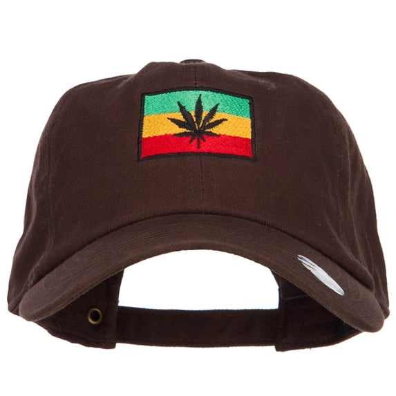 Rasta Leaf Flag Embroidered Unstructured Cap - Brown OSFM