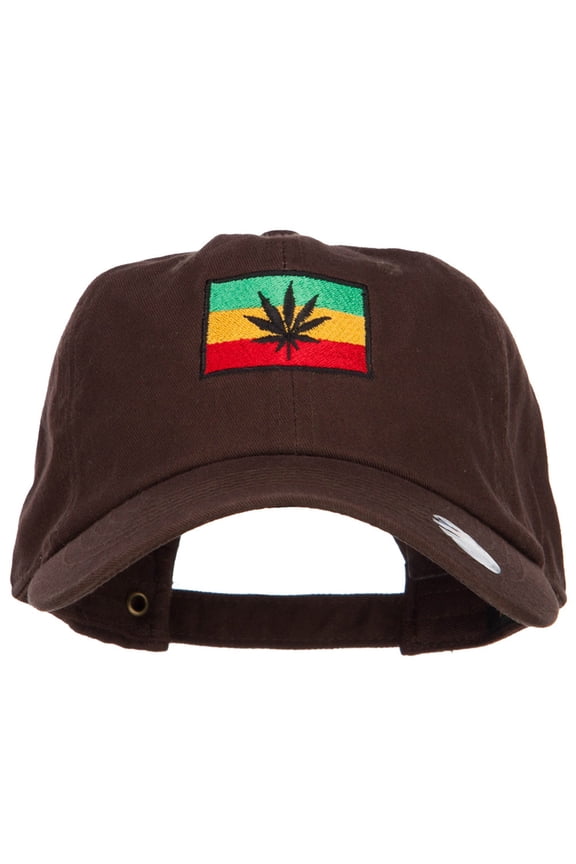 Rasta Leaf Flag Embroidered Unstructured Cap - Brown OSFM