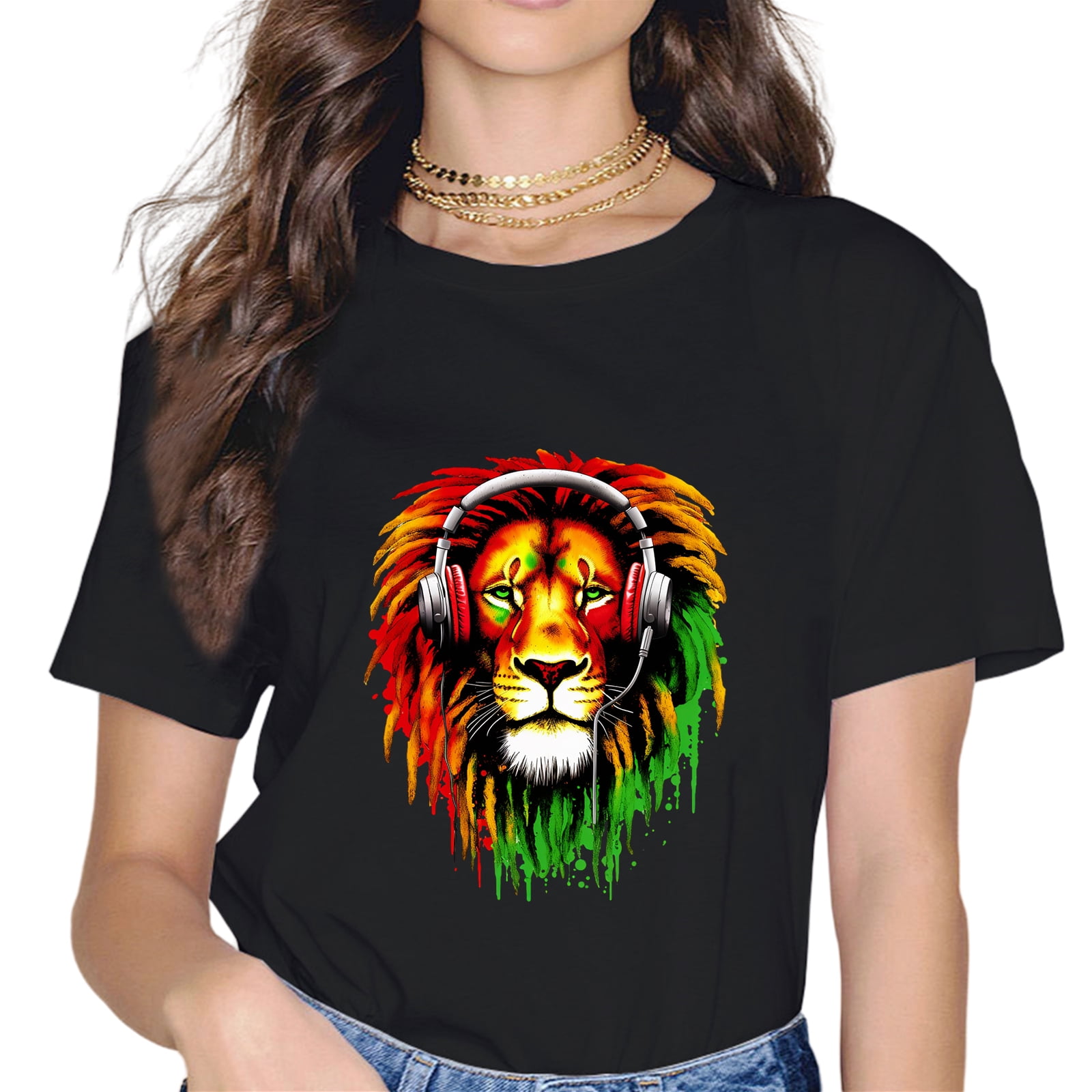 Afro Jamaica Lion Raglan Cropped T shirt Coat Of Arms Rastafarianism DT02