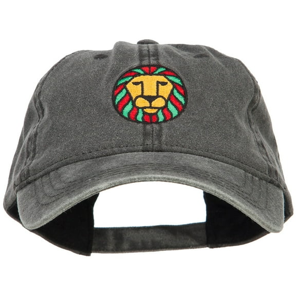 Rasta Lion Embroidered Washed Cap - Black OSFM