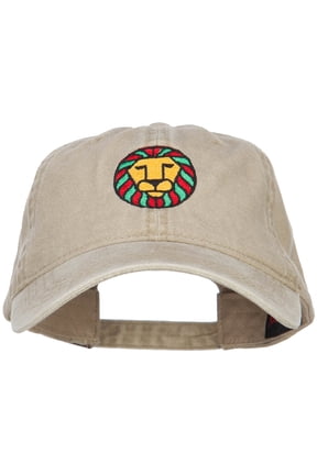 Rasta Lion Embroidered Washed Cap - Khaki OSFM