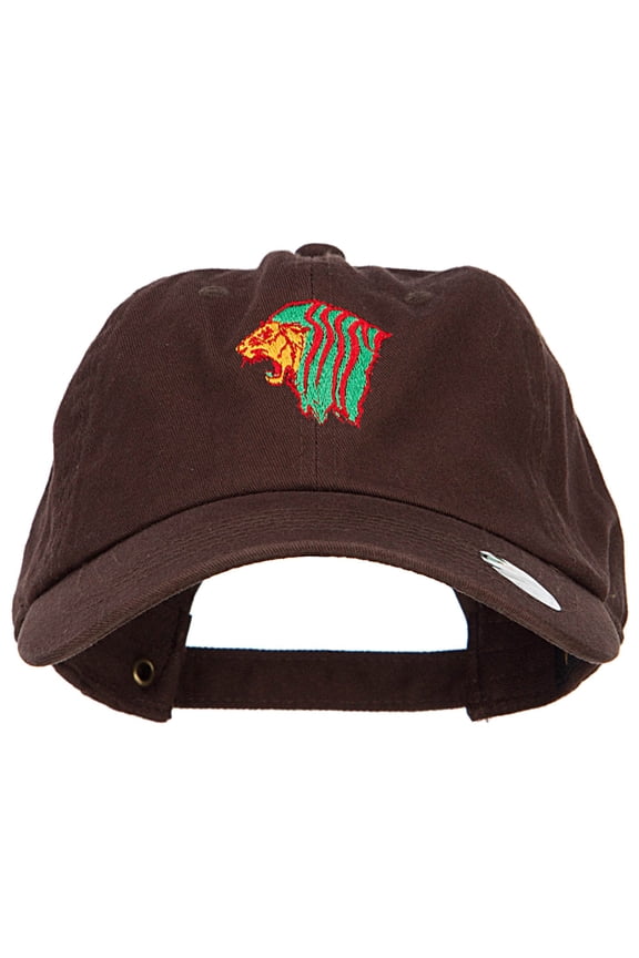Rasta Lion Head Embroidered Unstructured Cap - Brown OSFM