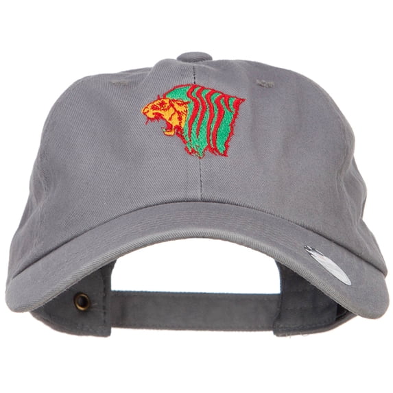 Rasta Lion Head Embroidered Unstructured Cap - Grey OSFM