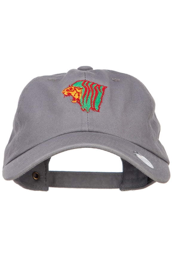 Rasta Lion Head Embroidered Unstructured Cap - Grey OSFM