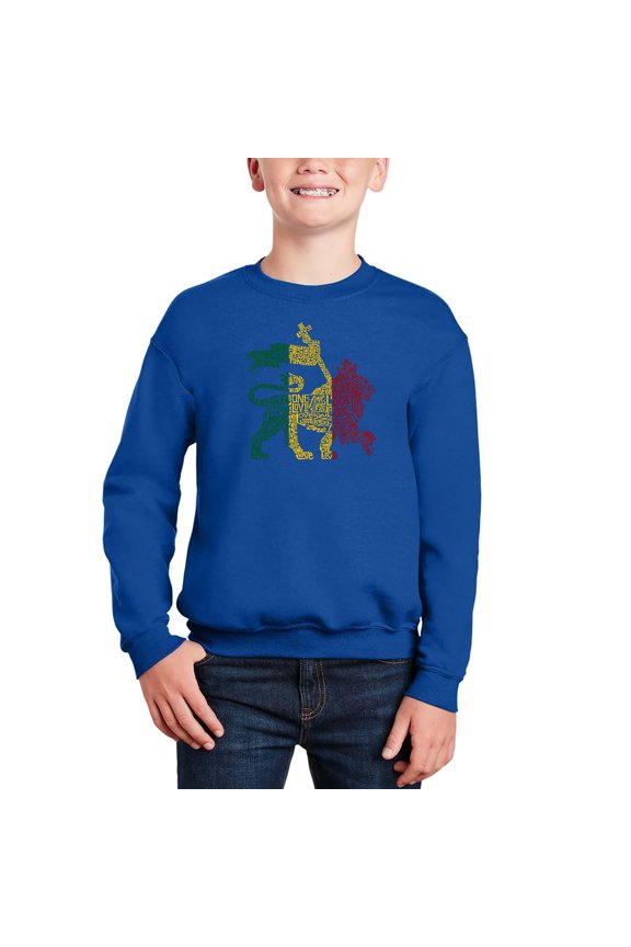 Rasta Lion - One Love - Boy's Word Art Crewneck Sweatshirt