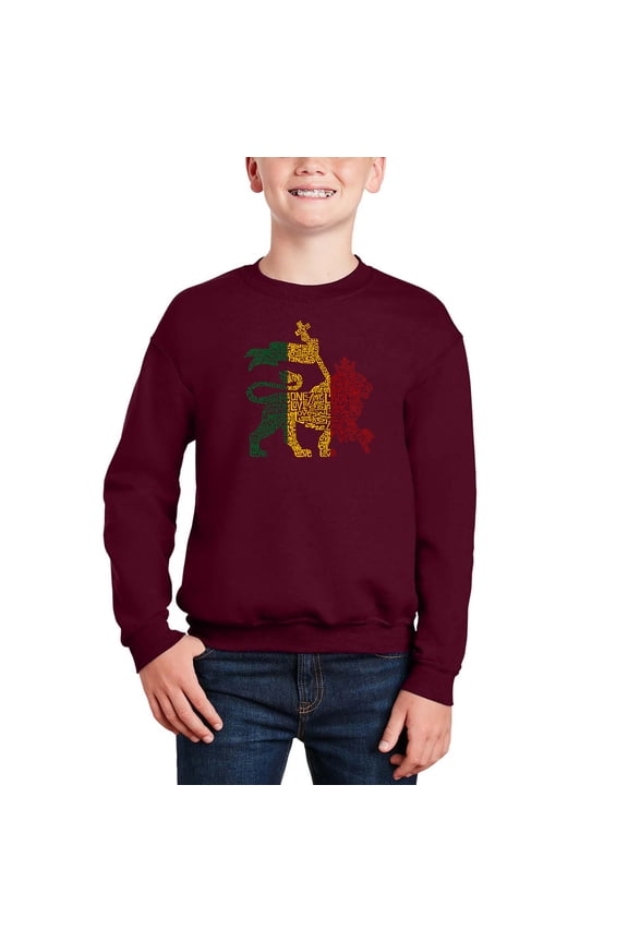 Rasta Lion - One Love - Boy's Word Art Crewneck Sweatshirt