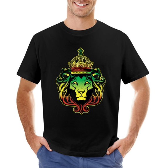 Rasta Lion Reggae Vintage T-shirt Mens Cotton Classic Crewneck Short Sleeve Tees Unisex Black M
