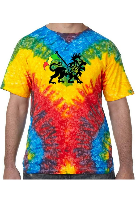 Rasta Lion Symbol Tie Dye Tee Shirt - Woodstock, Medium