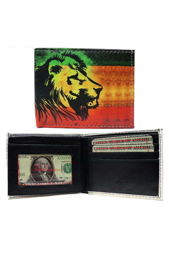 Rasta Lion of Judah LOJ Reggae Leather Bi-Fold Bifold Wallet