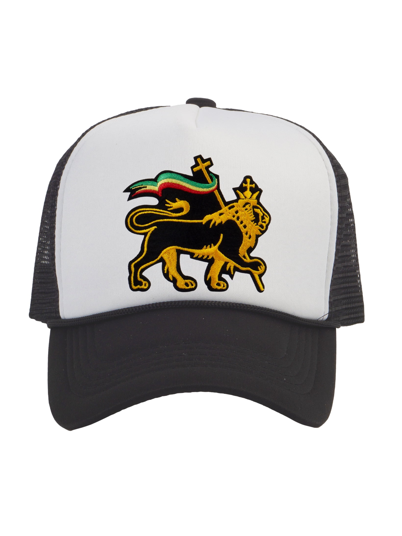 Rasta Lion of Judah Trucker Hat, White/Black