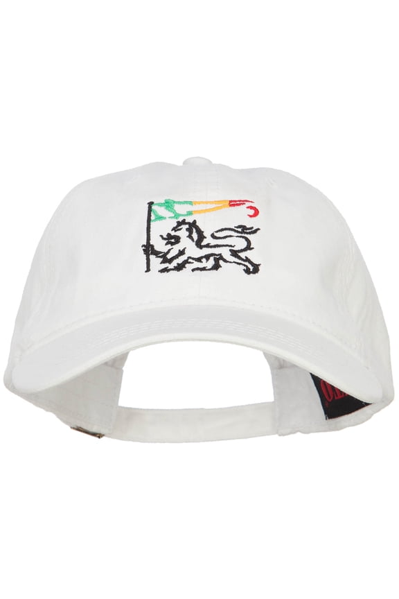 Rasta Lion with Flag Embroidered Washed Cap - White OSFM
