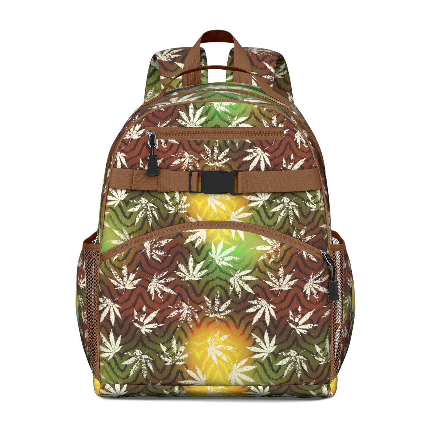 Rasta Marijuana Leaf Backpack - Durable Waterproof Travel Backpack with Adjustable Straps & Spacious Compartments