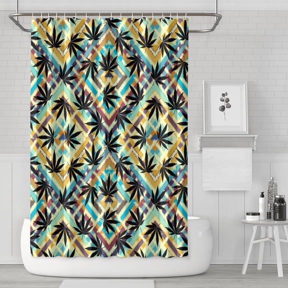 Rasta Marijuana Leaf Shower Curtain, Waterproof Polyester Fabric with Hooks, Machine Washable Boho Weed Leaf and Psychedelic Weed Bathroom Shower Curtain