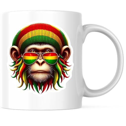 Rasta Monkey Coffee Mug - Reggae Vibes Animal Mug - 11 Ounce Ceramic Cup - Premium Ceramic - Design Printed On Both Sides - BMCM04382