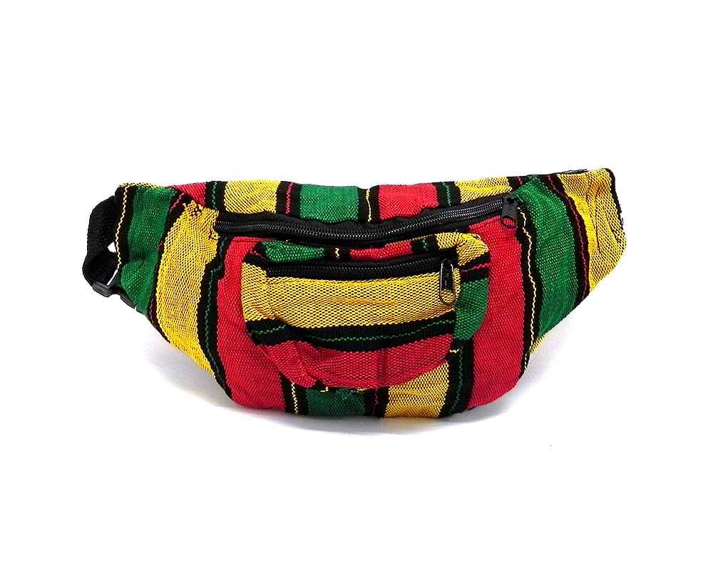 Handmade Rasta Striped Fanny Pack - Multicolored Woven Cotton Waist Bag, Adjustable Strap - View #7