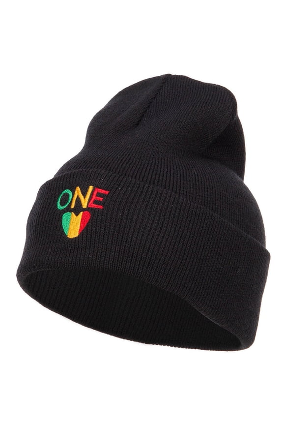 Rasta One Love Embroidered Long Beanie - Black OSFM