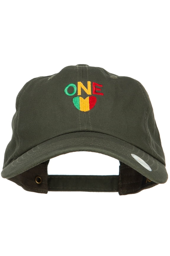 Rasta One Love Embroidered Unstructured Cap - Olive OSFM