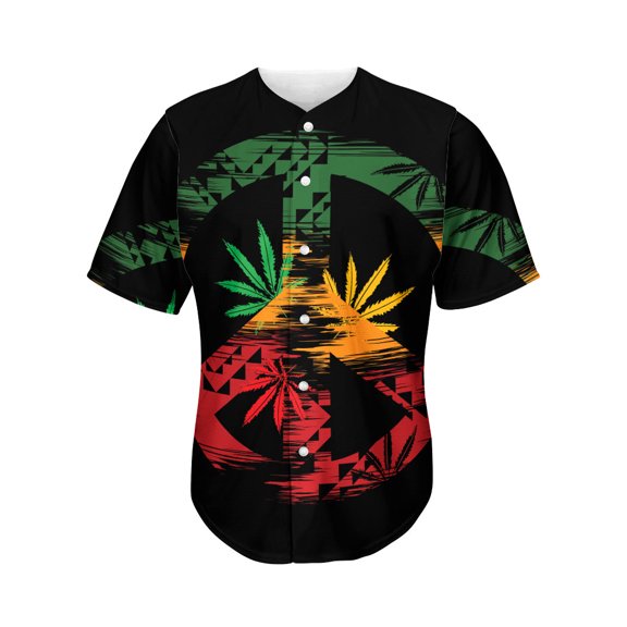 Rasta Peace Sign Print Active Baseball Jersey for Men and Women, Rasta Button Down Women’s Baseball Team Shirts.