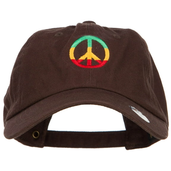 Rasta Peace Symbol Embroidered Unstructured Cap - Brown OSFM