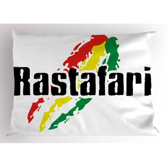 Rasta Pillow Sham Reggae Rastafari Lettering on Grunge Design Flag Colors Backdrop Art Print, Decorative Standard King Size Printed Pillowcase, 36 X 20 Inches, Red Green and Yellow, by Ambesonne